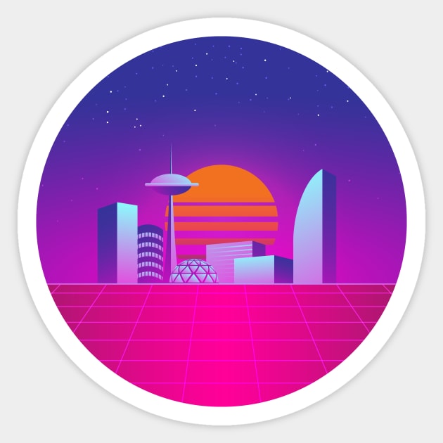 Synthwave 80's neon city Sticker by RARA_AVIS